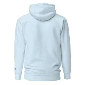 Sweat à capuche Highlands Sky Blue de NOWFIELD vu de dos.