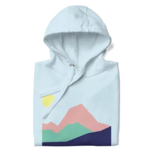 Sweat à capuche Highlands Sky Blue de NOWFIELD présenté plié.