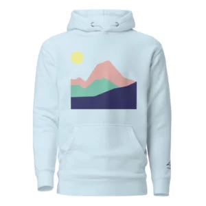 Sweat à capuche Highlands Sky Blue de NOWFIELD vu de face.