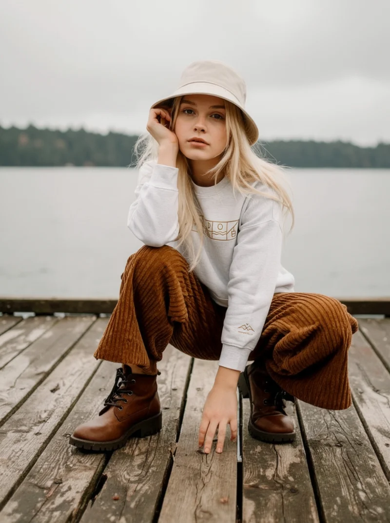 Sweat Lifestyle Outdoor Heather Grey de NOWFIELD porté dans un environnement outdoor.