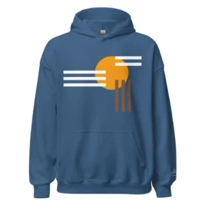 Sweat à capuche Mer du Nord Indigo Blue de NOWFIELD vu de face.