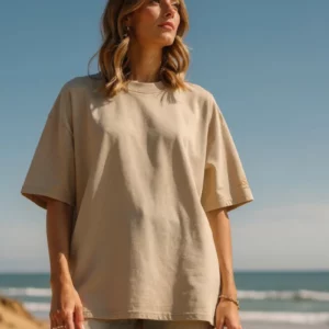 T-shirt Essential Stone de NOWFIELD porté dans un environnement outdoor.
